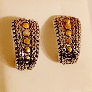 Park Lane Braided 925 Sterling Silver & Gold 7 Button J-Hoop Earrings